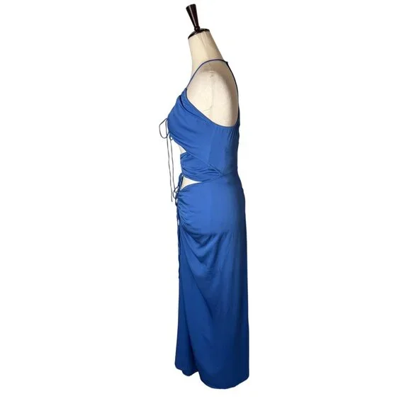 halter neck open back maxi dress Fluid Backless Halter Maxi Dress with Slit Detail main image 1